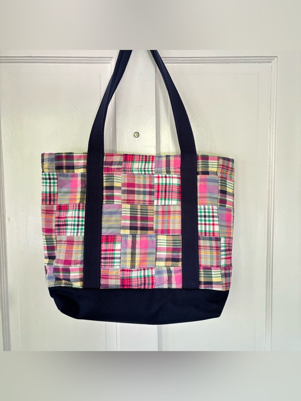 Vintage Preppy Pink Multicolor Plaid Madras Canvas Tote Y2K Thomas Bates